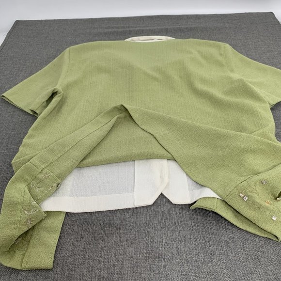 Vintage Alfred Dunner Cardigan W/ Top Attached Collared Green White Sz 14 Floral - Picture 13 of 15